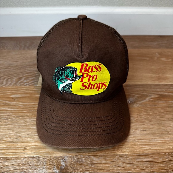 Bass Pro Shops Vintage Fishing Fisherman Brown Snapback Trucker Hat, OS - Picture 1 of 12